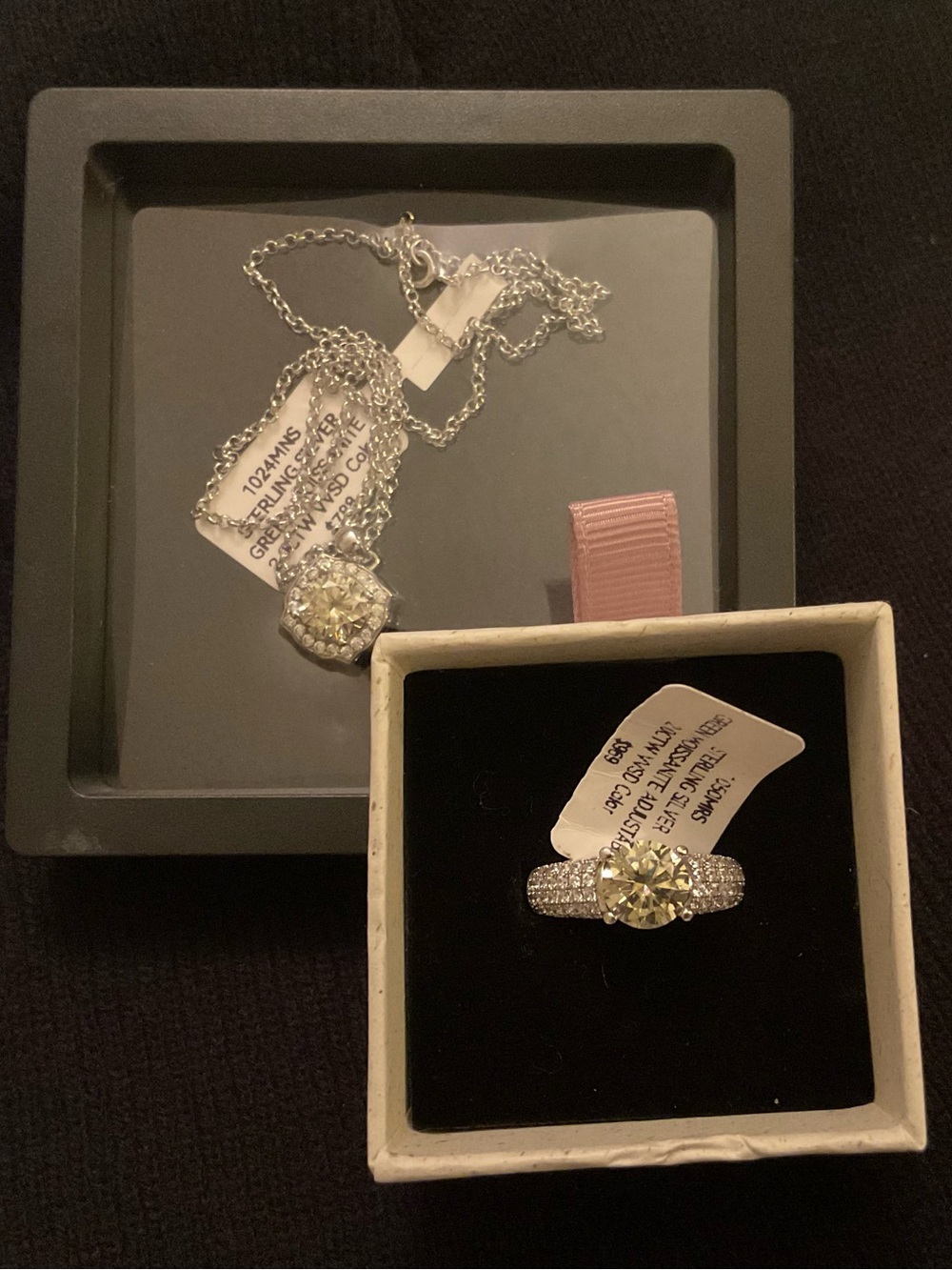 Green Moissanite SSVJewelry Set 4CTW Cathedral Ring&Halo Pendant GRA Certified!